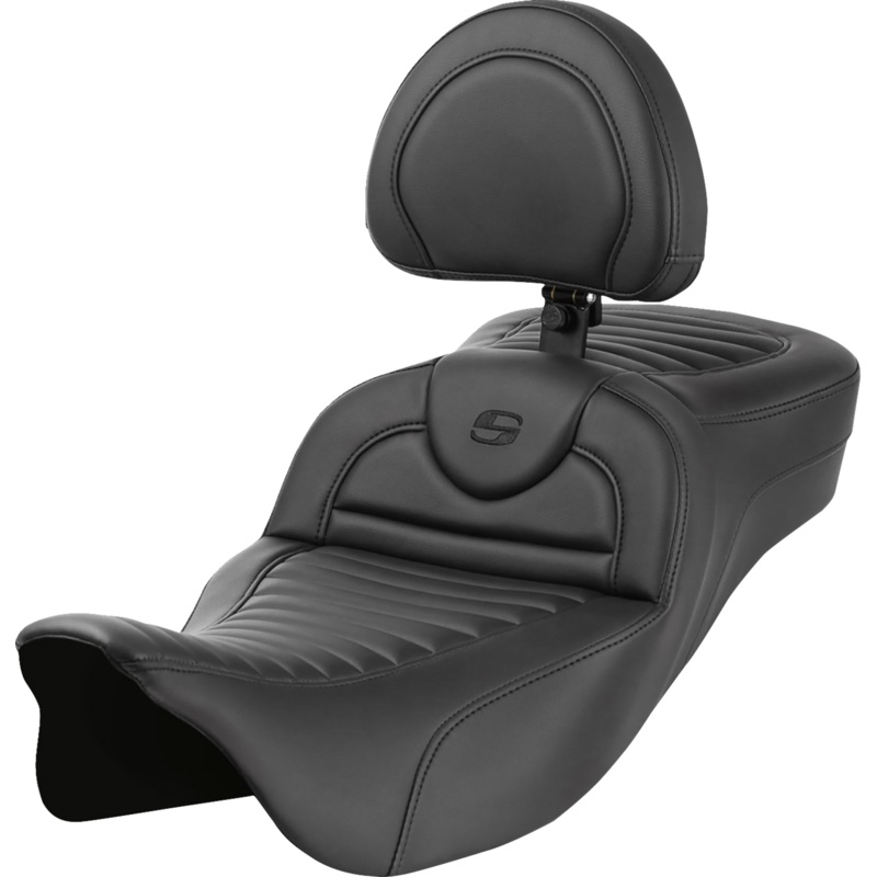 SADDLEMEN Roadsofa* Extended Reach Seat – with Backrest – Tuck-n-Roll – FL ’08-’23 808-07B-203B0