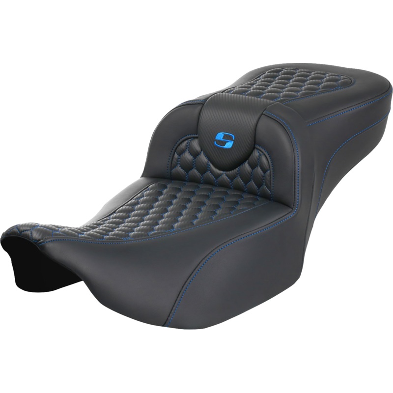 SADDLEMEN Roadsofa* Extended Reach Seat – without Backrest – Honeycomb – Blue Stitch – FLTR/FLHX ’23-’24 823-07-19001