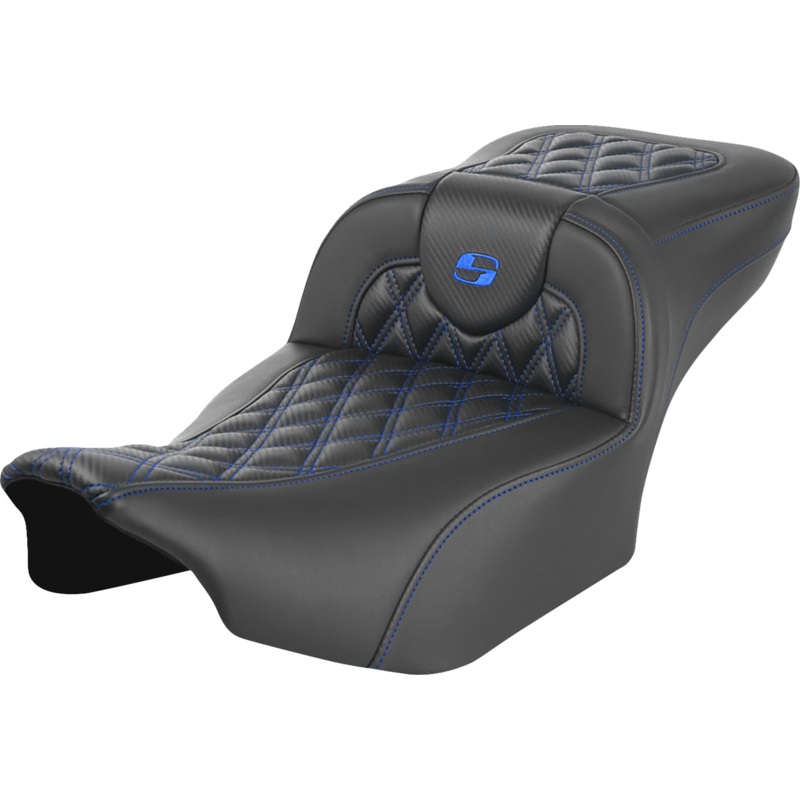 SADDLEMEN Roadsofa* Extended Reach Seat – without Backrest – Lattice Stitch – Blue Stitch – FLTR/FLHX ’23-’24 823-07-20701
