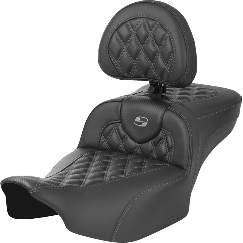 SADDLEMEN Roadsofa* Extended Reach Seat – without Backrest – Lattice Stitch – Gray Stitch – FLTR/FLHX ’23-’24 823-07-207B2