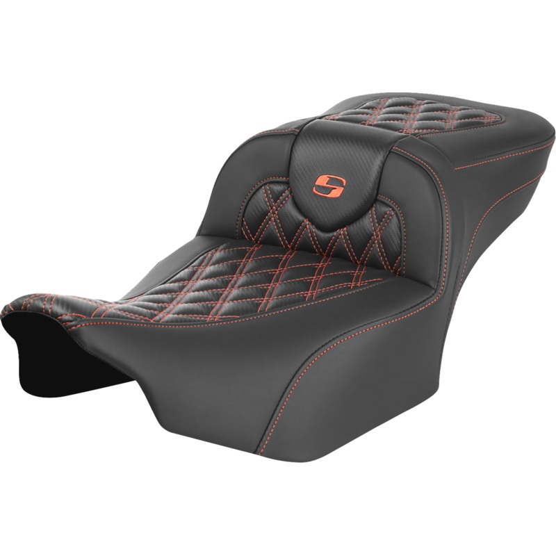 SADDLEMEN Roadsofa* Extended Reach Seat – without Backrest – Lattice Stitch – Orange Stitch – FL/FX ’23-’24 823-07-20703