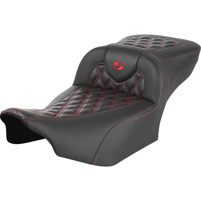SADDLEMEN Roadsofa* Extended Reach Seat – without Backrest – Lattice Stitch – Red Stitch – FLTR/FLHX ’23-’24 823-07-20704
