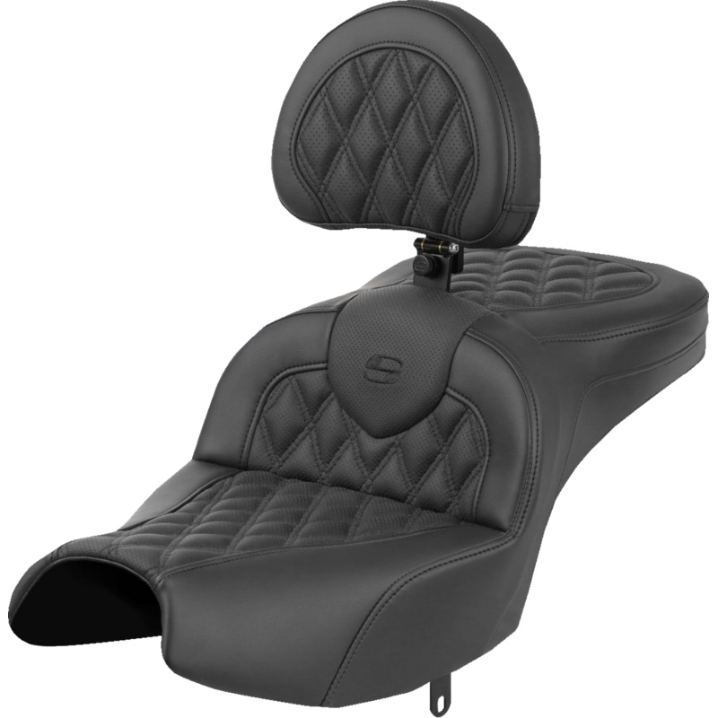 SADDLEMEN Roadsofa* Seat – With Backrest – Black – Lattice Stitch – Indian Pursuit ’22-’24 I22-02-182BR