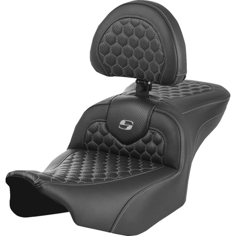 SADDLEMEN Roadsofa* Seat – with Backrest – Honeycomb – Gray Stitch – FLTR/FLHX ’23-’24 823-07-189B2
