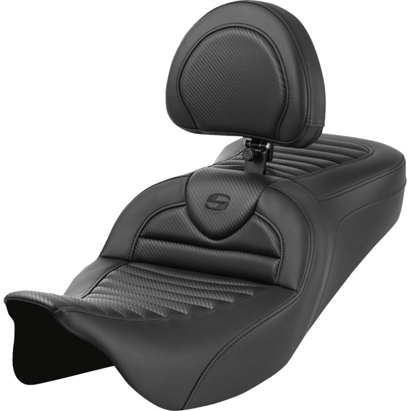 SADDLEMEN Roadsofa* Seat – with Backrest – Tuck-n-Roll – Carbon Fiber – FL ’08-’23 808-07B-204B0