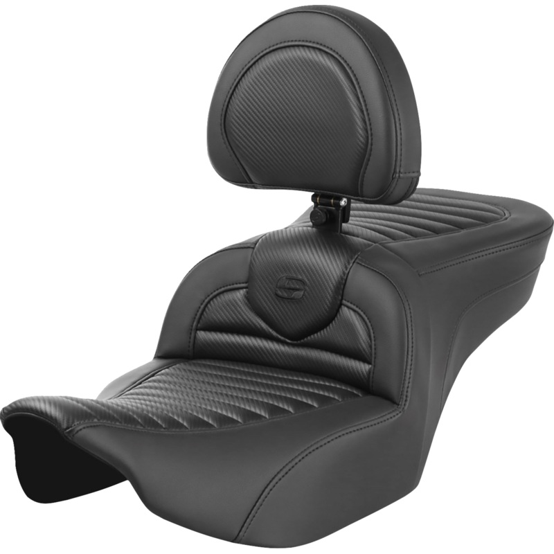 SADDLEMEN Roadsofa* Seat – with Backrest – Tuck-n-Roll – Carbon Fiber – FLTR/FLHX ’23-’24 823-07-204B0