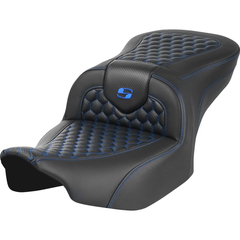 SADDLEMEN Roadsofa* Seat – without Backrest – Honeycomb – Blue Stitch – FLTR/FLHX ’23-’24 823-07-18901