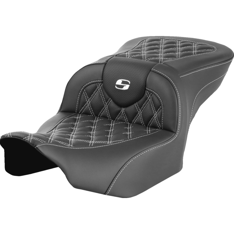 SADDLEMEN RoadSofa* Seat – without Backrest – Lattice Stitch – White Stitch – FLTR/FLHX ’23-’24 823-07-18206