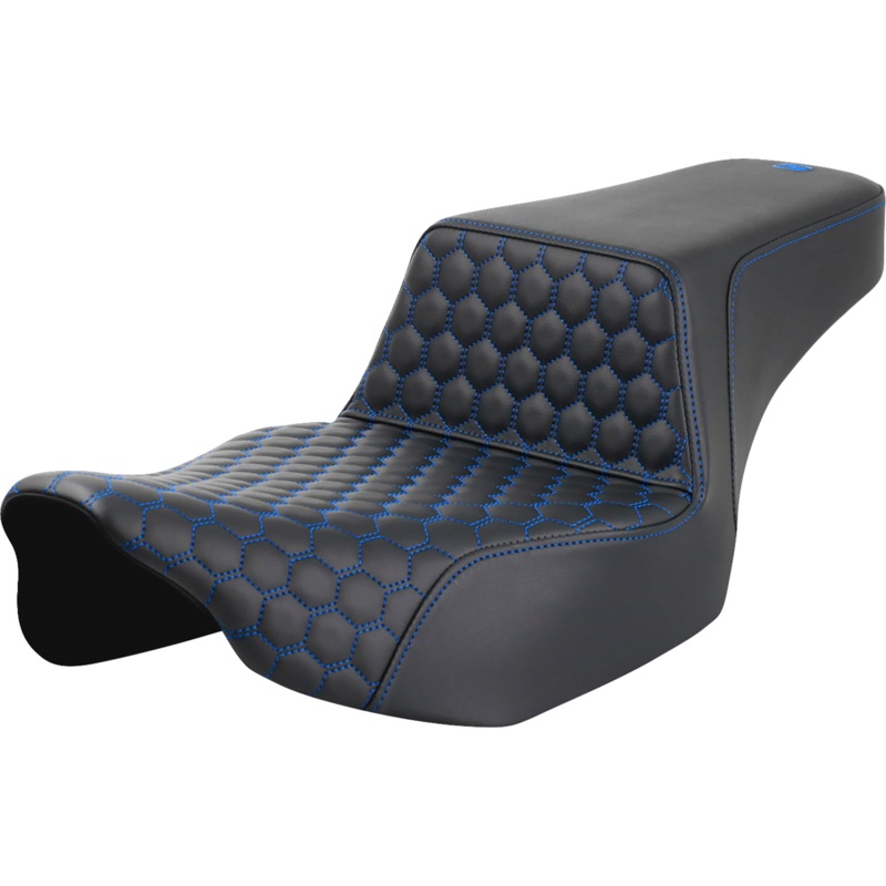 SADDLEMEN Step-Up Seat – Extended Reach – Front Honeycomb – Blue Stitch – FL ’23-’24 823-07-17801