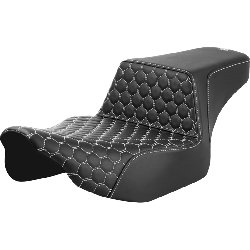 SADDLEMEN Step-Up Seat – Extended Reach – Front Honeycomb – White Stitch – FL ’23-’24 823-07-17806