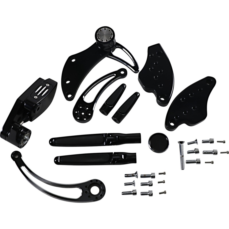 HAWG HALTERS Forward Control – 18+ Softail – Black Anodized – Standard – Folding Rubber Inlay Pegs – Slotted Levr Forward Control