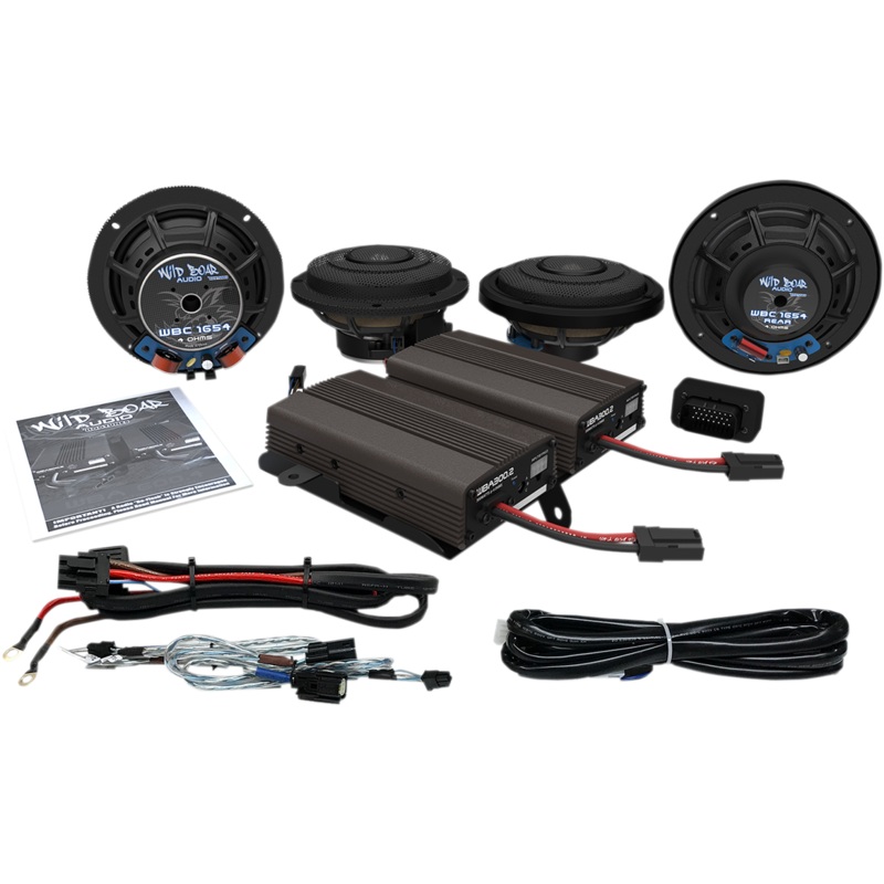 WILD BOAR AUDIO Front/Rear Speaker Kit with Amp – CVO Ultra Front & Rear Speaker Kit with 600w Amp CVO
