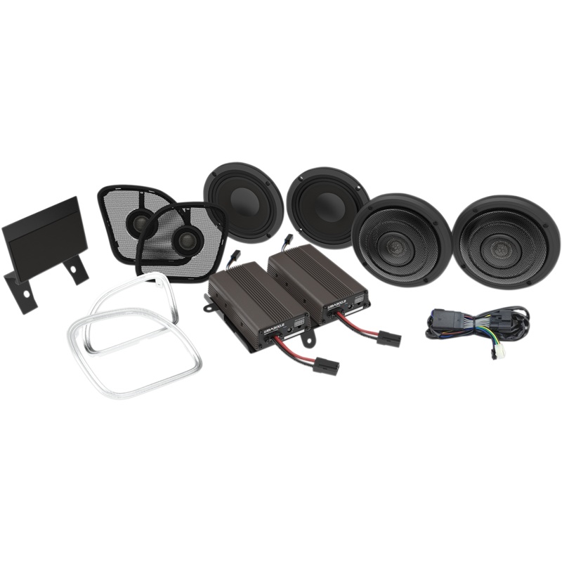 WILD BOAR AUDIO Front/Rear Speaker Kit with Amp Ultra Front & Rear Speaker Kit with 600w Amp