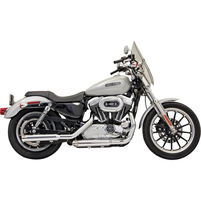 BASSANI XHAUST 3 Mufflers – Chrome – Slash-Cut – Sportster ’04-’13 Firepower Series Slip-On Mufflers