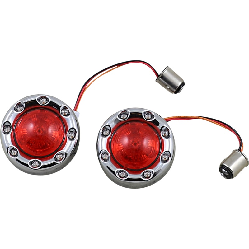 CUSTOM DYNAMICS Bullet Turn Signal 1157 – Chrome – Red Lens ProBEAM Bullet Ringz 1157 Rear Turn Signals