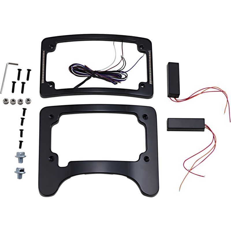 CUSTOM DYNAMICS Turn Signal Eliminator/Illuminated Tri-Frame – Gloss Black Turn Signal Eliminator with Tri Radius Illuminated Plate Frame