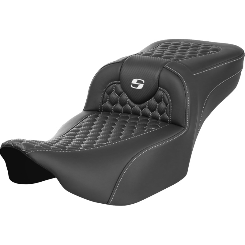 SADDLEMEN Roadsofa* Extended Reach Seat – without Backrest – Honeycomb – White Stitch – FLTR/FLHX ’23-’24 823-07-19006