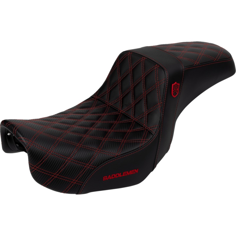 SADDLEMEN Pro Series SDC Performance Seat – Carbon Fiber/Lumbar Gripper – Red Stitch – Dyna ’06-’17 SC80604RED