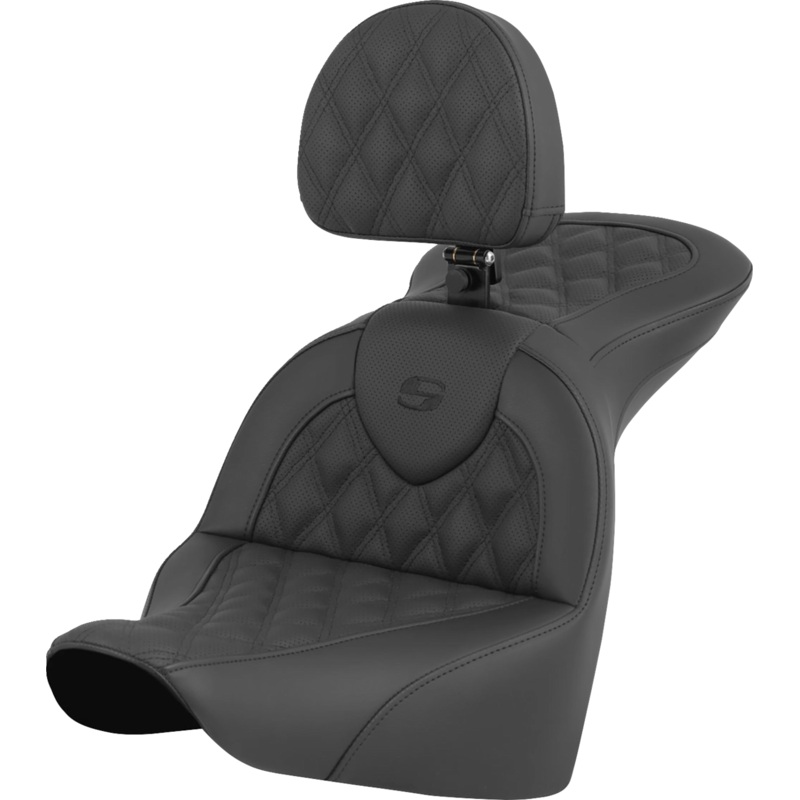 SADDLEMEN RoadSofa* Seat – Lattice Stitch – with Driver Backrest – FLFB/FXBR ’18-’24 818-27-182BR