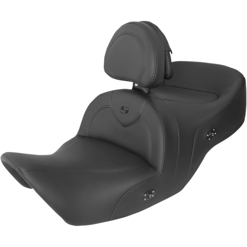 SADDLEMEN RoadSofa* Seat – with Backrest – Black w/ Black Stitching – Heated – GL1800 ’01-’10 H01-07-187BRHCT