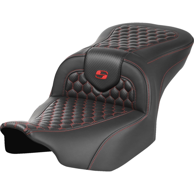 SADDLEMEN Roadsofa* Seat – without Backrest – Honeycomb – Red Stitch – FLTR/FLHX ’23-’24 823-07-18904