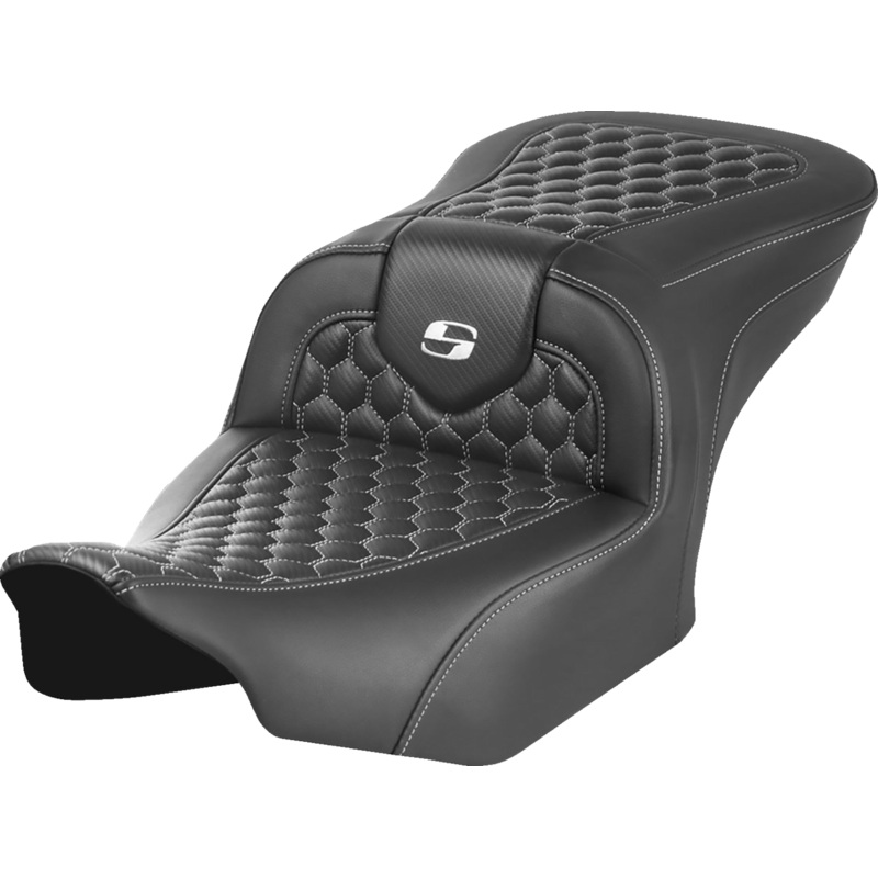SADDLEMEN Roadsofa* Seat – without Backrest – Honeycomb – White Stitch – FLTR/FLHX ’23-’24 823-07-18906