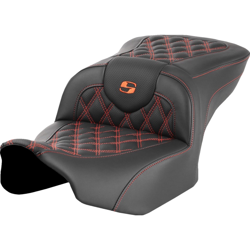 SADDLEMEN Roadsofa* Seat – without Backrest – Orange Lattice Stitch – FLTR/FLHX ’23-’24 823-07-18203