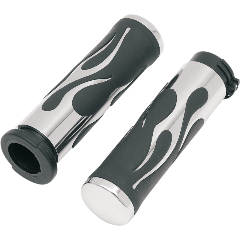 DRAG SPECIALTIES Chrome Flamed Grips Flamed Grips
