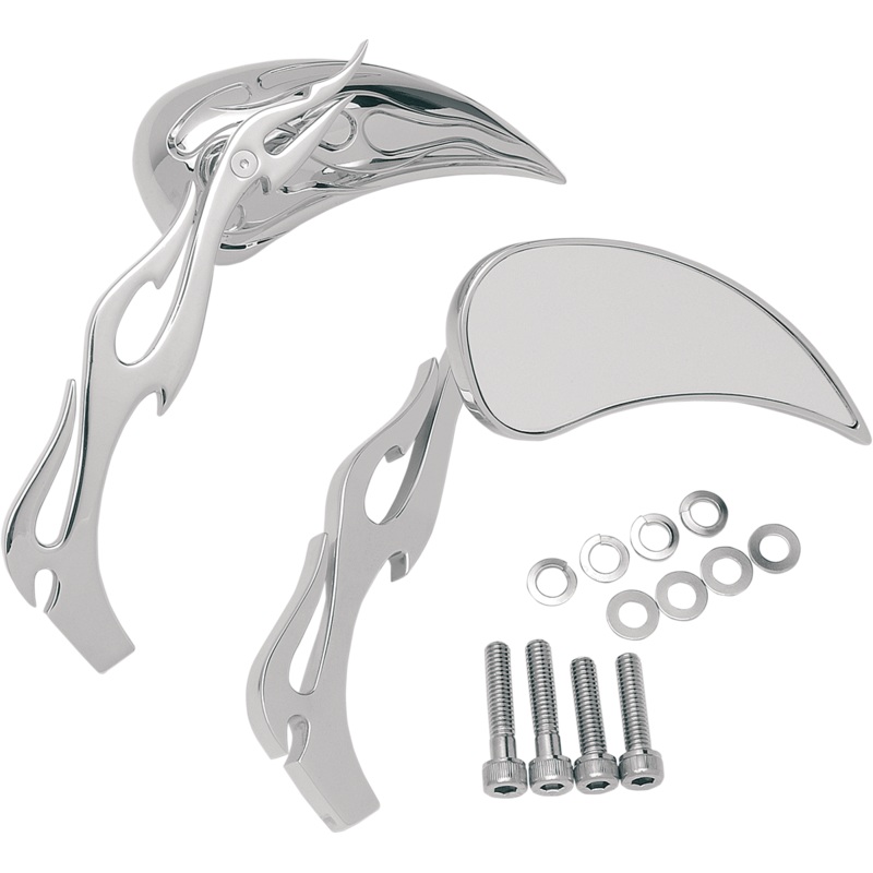 DRAG SPECIALTIES Flame Mirrors Flame Teardrop Mirrors with Sculptured Stem
