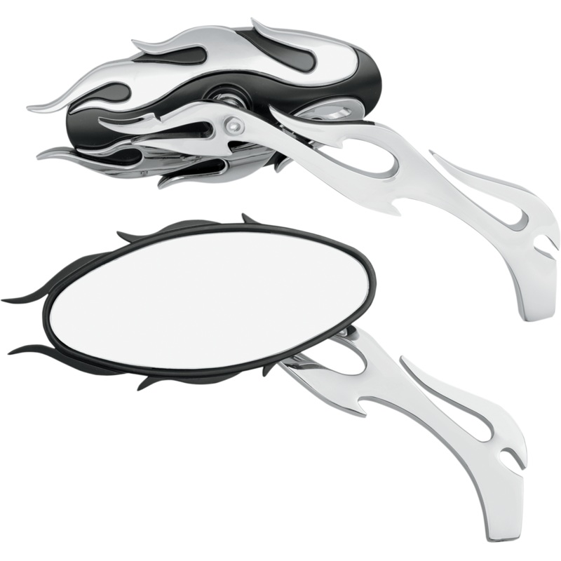 DRAG SPECIALTIES Flame Oval Mirror – Black/Chrome Flame Oval Mirrors