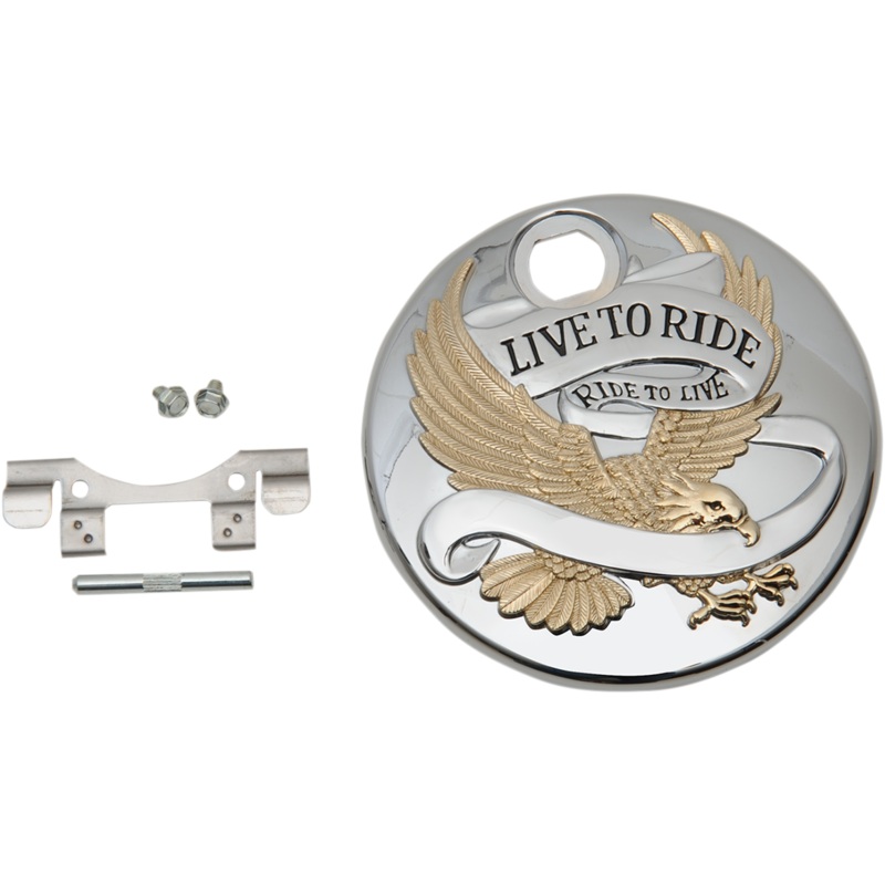 DRAG SPECIALTIES Live to Ride Console Door – Chrome With Gold Live to Ride Fuel Console Door
