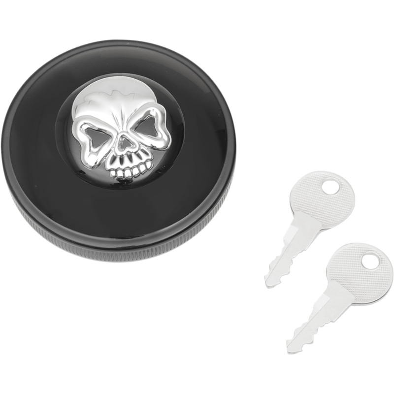 DRAG SPECIALTIES Skull Locking Gas Cap – Black – Vented Screw-In Locking Skull Gas Cap