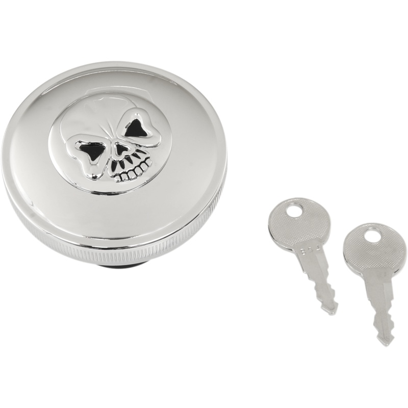 DRAG SPECIALTIES Skull Locking Gas Cap – Chrome – Vented Screw-In Locking Skull Gas Cap