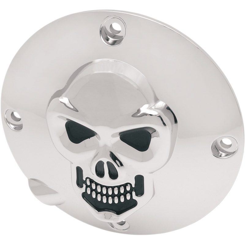 DRAG SPECIALTIES Skull Derby Cover – Chrome – 4 Hole Chrome 3-D Skull Derby Cover