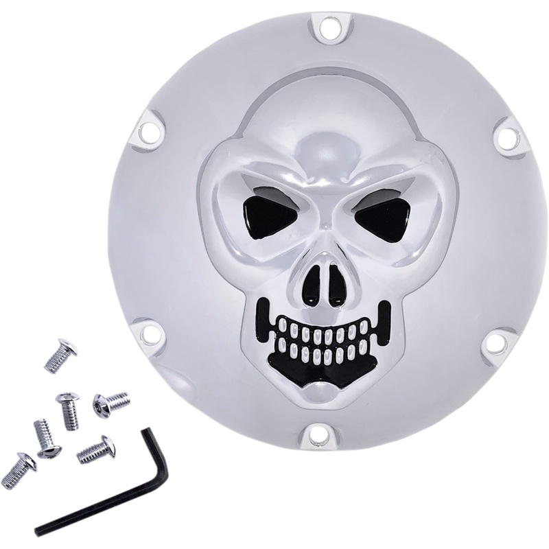 DRAG SPECIALTIES Skull Derby Cover – Chrome – 6 Hole Chrome 3-D Skull Derby Cover