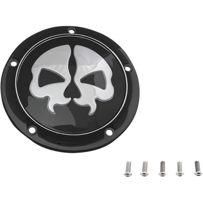 DRAG SPECIALTIES Split Skull Derby Cover – Black – 5-Hole Split Skull Derby Cover