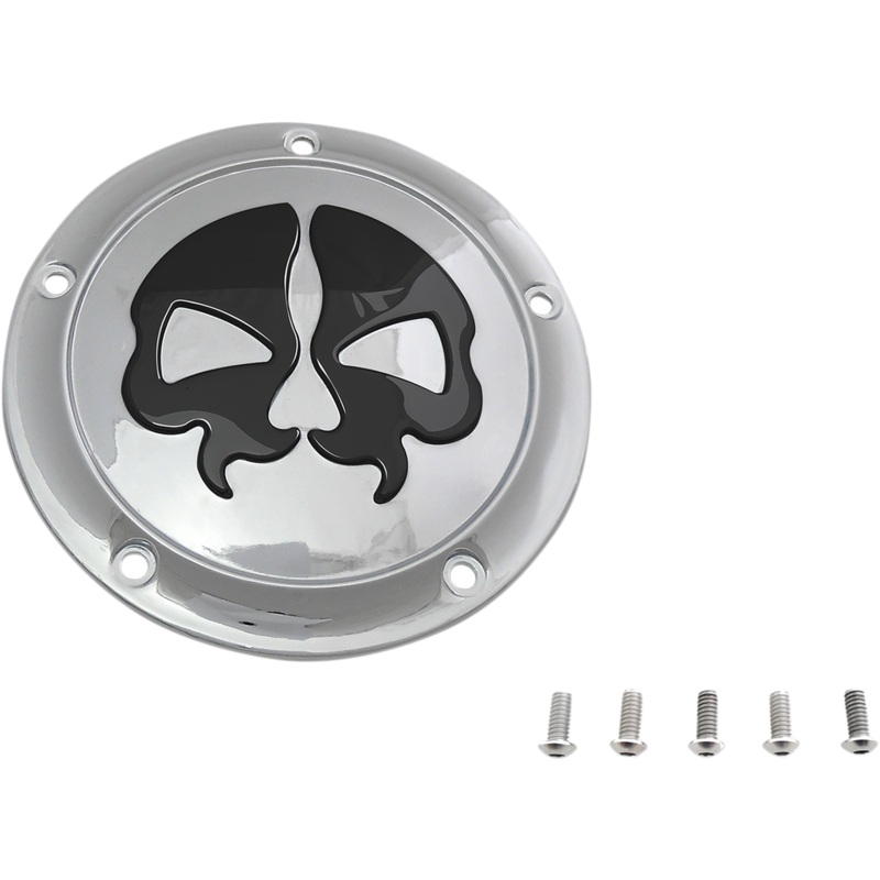 DRAG SPECIALTIES Split Skull Derby Cover – Chrome – 5-Hole Split Skull Derby Cover