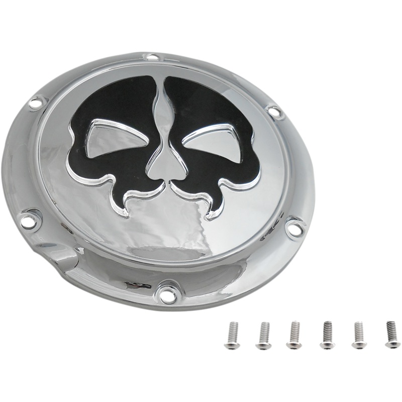 DRAG SPECIALTIES Split Skull Derby Cover – Chrome Split Skull Derby Cover