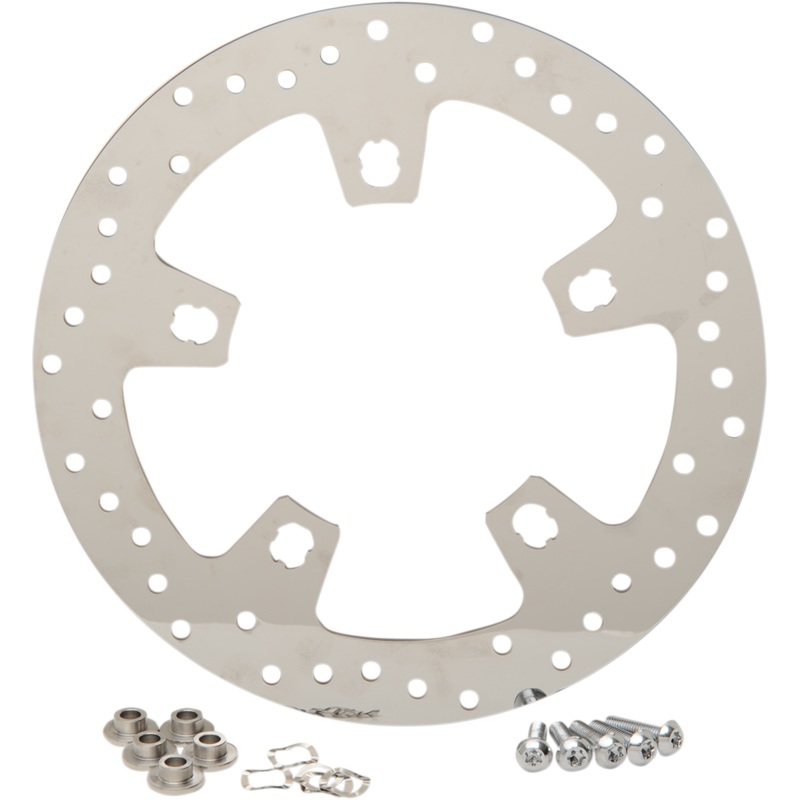 DRAG SPECIALTIES Drilled Brake Rotor – Front – 11.8 – Touring Polished Stainless Steel Drilled Brake Rotor
