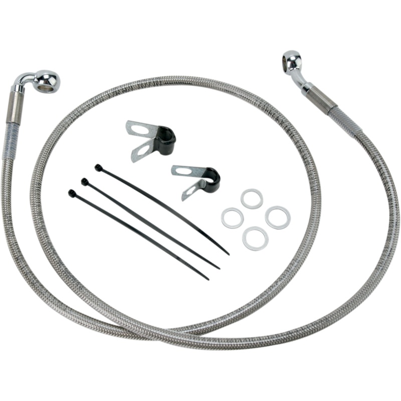 DRAG SPECIALTIES +2 Brake Line – Front – Stainless Steel – FXD ’00-’05 Extended Length Stainless Steel Brake Line Kit