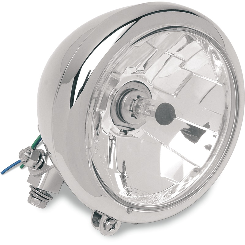 DRAG SPECIALTIES 5-3/4 Head Light – Clear Lens – Chrome Diamond-Style Bottom-Mount 5-3/4 Headlight Assemblies