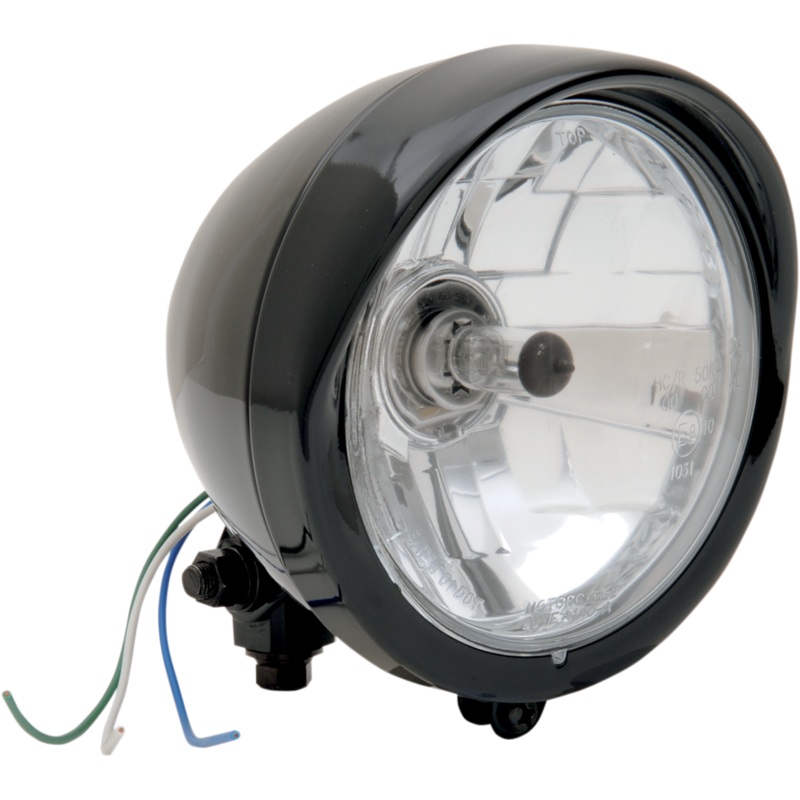 DRAG SPECIALTIES 5-3/4 Head Light with Visor – Clear Lens – Black Diamond-Style Bottom-Mount 5-3/4 Headlight Assemblies
