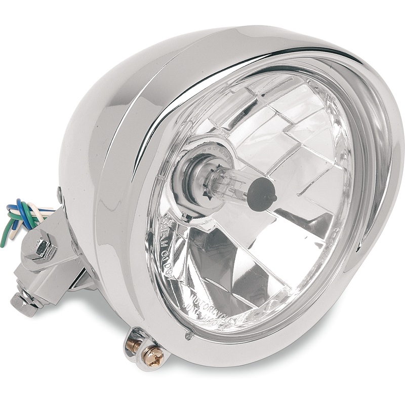 DRAG SPECIALTIES 5-3/4 Head Light with Visor – Clear Lens – Chrome Diamond-Style Bottom-Mount 5-3/4 Headlight Assemblies