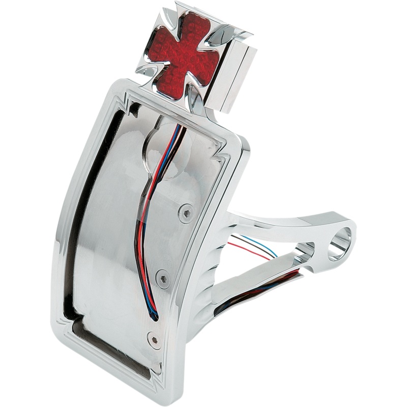 DRAG SPECIALTIES Side Mount Taillight/License Plate Mount – Curved Vertical – Maltese Cross Axel Side Mount Maltese Cross LED Taillight and License Plate Mount