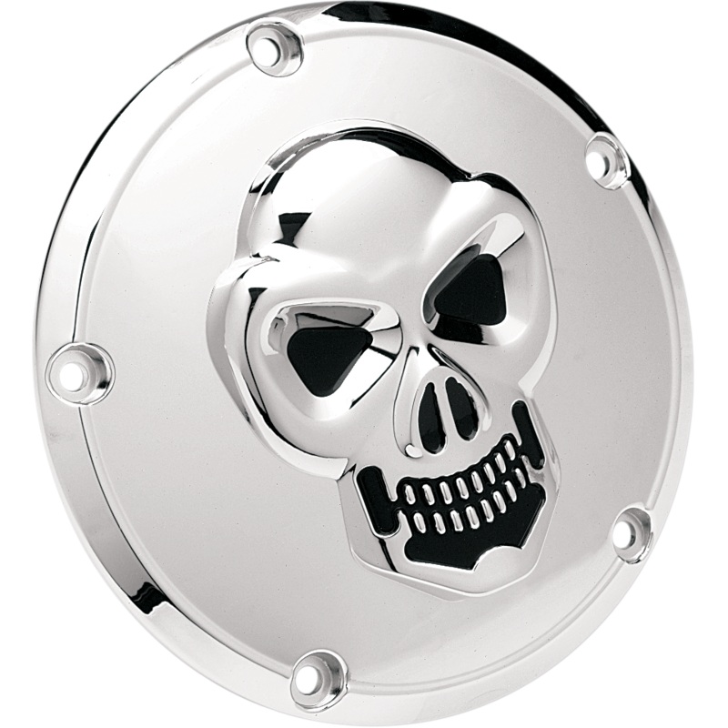 DRAG SPECIALTIES Skull Derby Cover – Chrome – 5 Hole Chrome 3-D Skull Derby Cover
