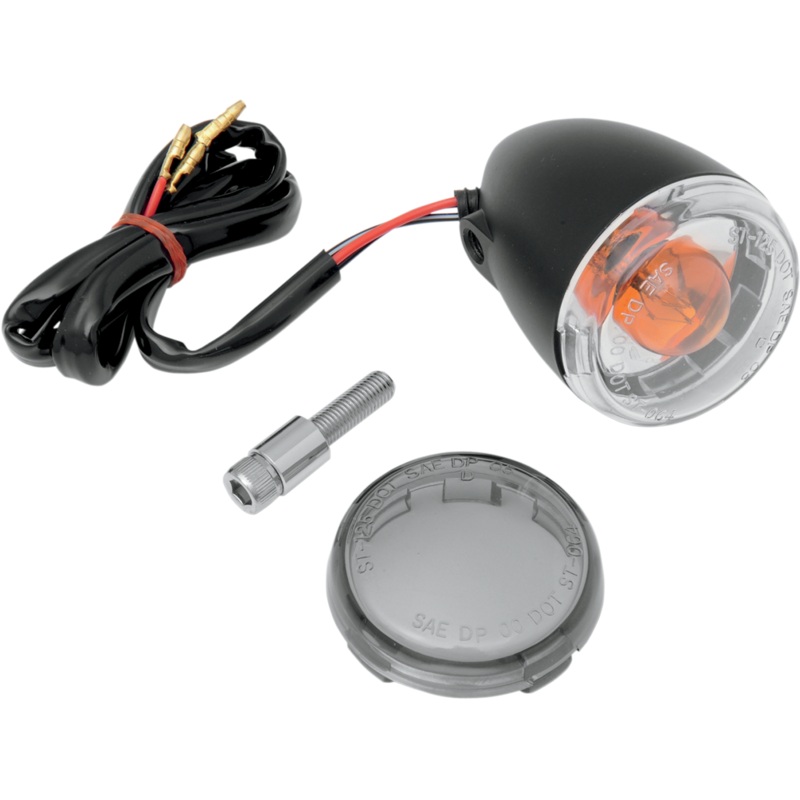 DRAG SPECIALTIES Universal Turn Signal Light – Front – Matte Black with Smoke Lens DOT Compliant Turn Signals
