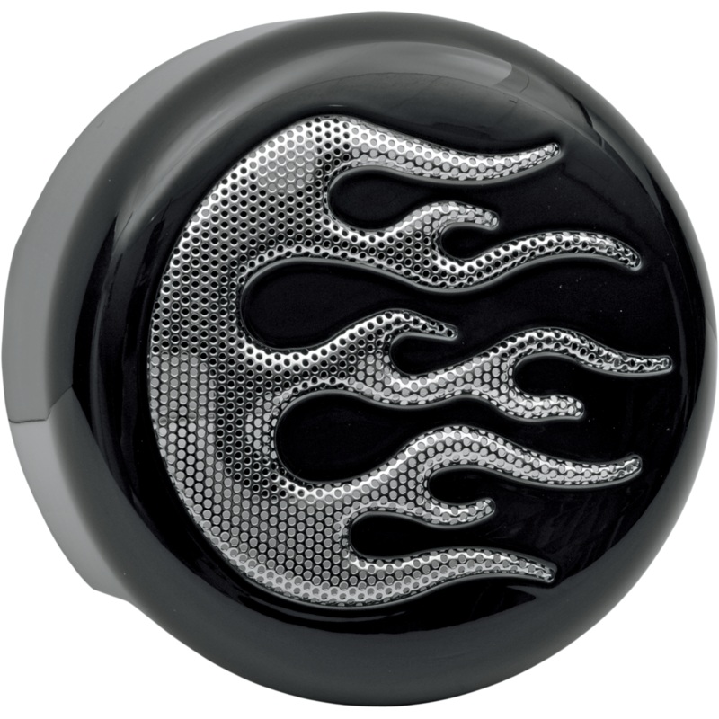 DRAG SPECIALTIES Horn Cover – Black with Chrome Flame Horn Cover