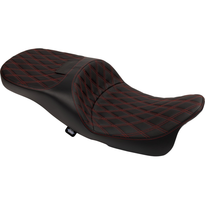 DRAG SPECIALTIES SEATS Extended Reach Freedom Seat – Vinyl – Double Diamond – Red Stitch – FLT/FLH ’09-’24 4696D