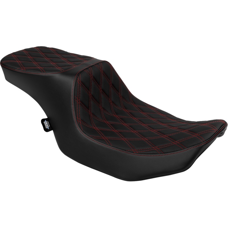 DRAG SPECIALTIES SEATS Predator 2-Up Seat – Vinyl – Double Diamond Red Stitch – w/o Backrest – FLTR/FLHX ’23-’24 4692D