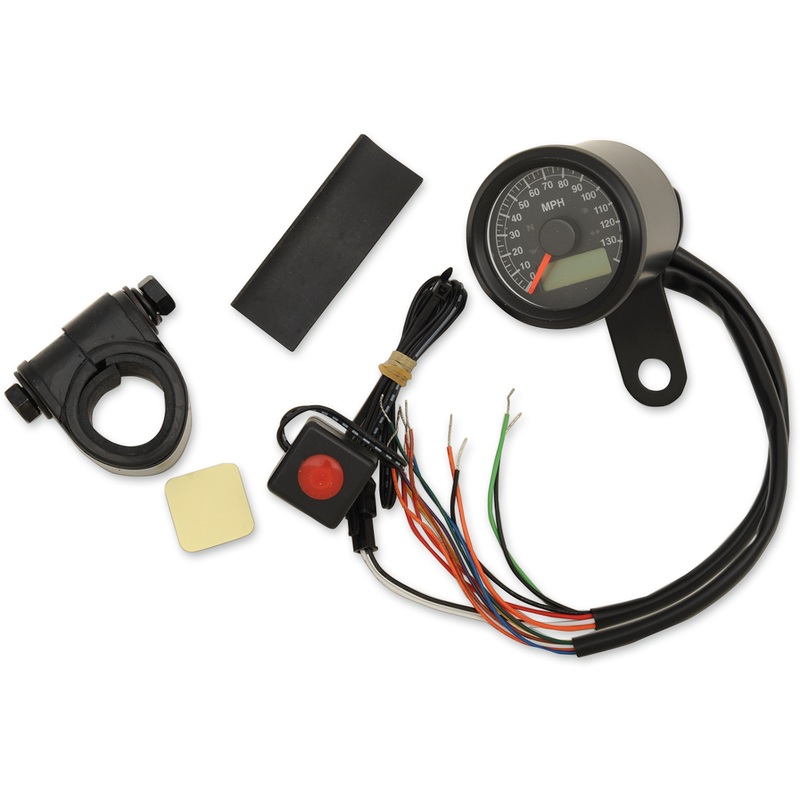 DRAG SPECIALTIES 1-7/8 Programmable Speedometer with Indicator Lights – Gloss Black – 120 MPH LED Black Face 1-7/8 Programmable Imperial Speedometer with Indicator Lights